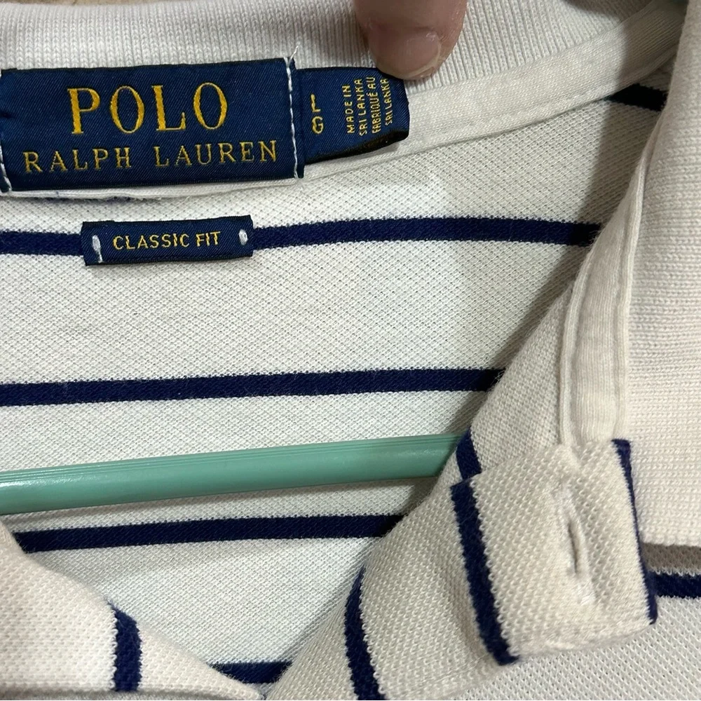 Ralph Lauren Men's Polo White with Blue Stripes size Large